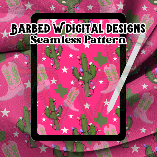 Texas Christmas seamless pattern, Punchy png, western Christmas png, cactus christmas tree png, texas png, cowboy png, cowgirl christmas png