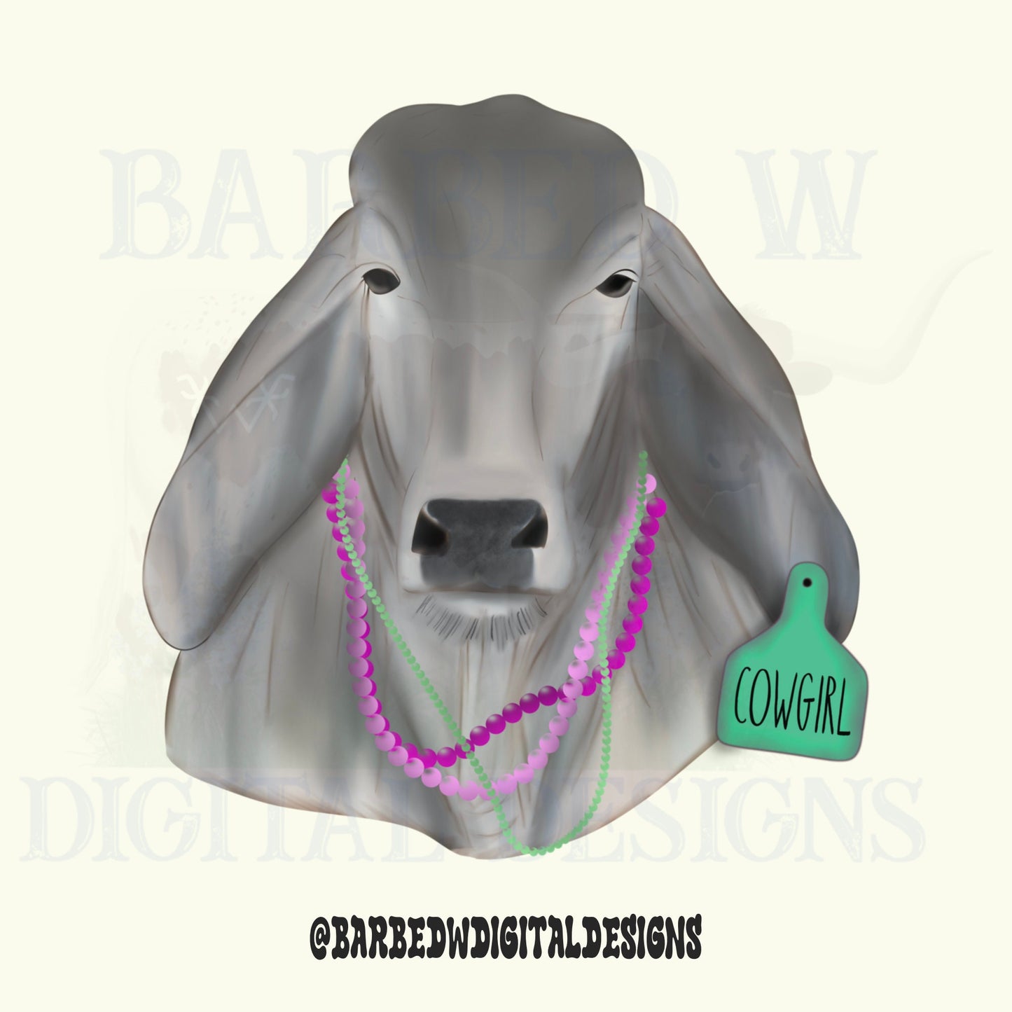 Gray Brahman cow png, turquoise png, western png, punchy png, leather png, cattle tag png, tooled leather png, cattle png, heifer png