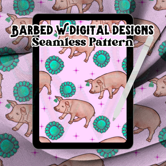 Pig seamless pattern png, turquoise png, farmgirl png, farm png, cattle tag png, stock show pattern, stock show png, farm animal pattern