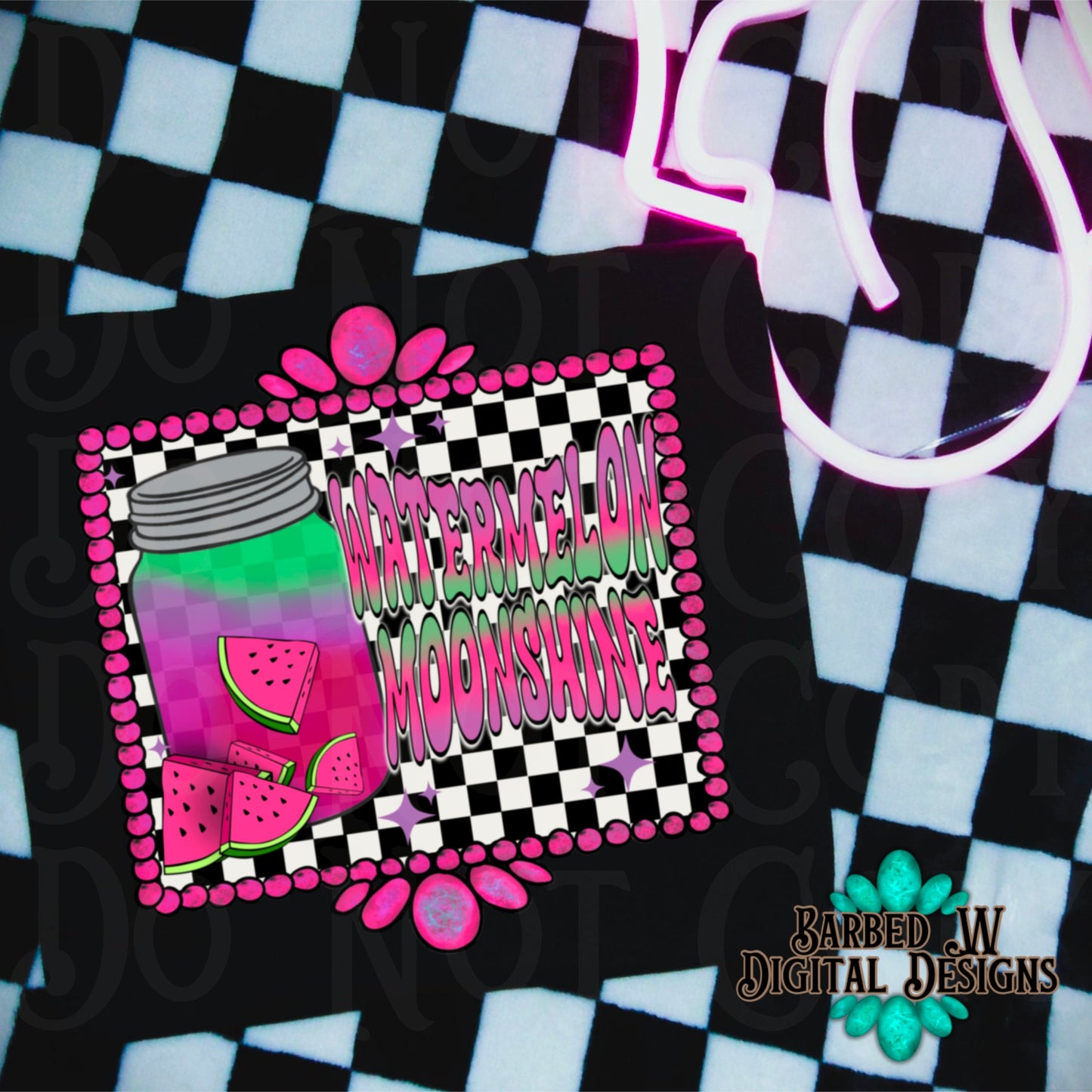 Watermelon moonshine png, moonshine png, watermelon png, summer png, pink png, checkers png, neon summer png, western summer png, retro png