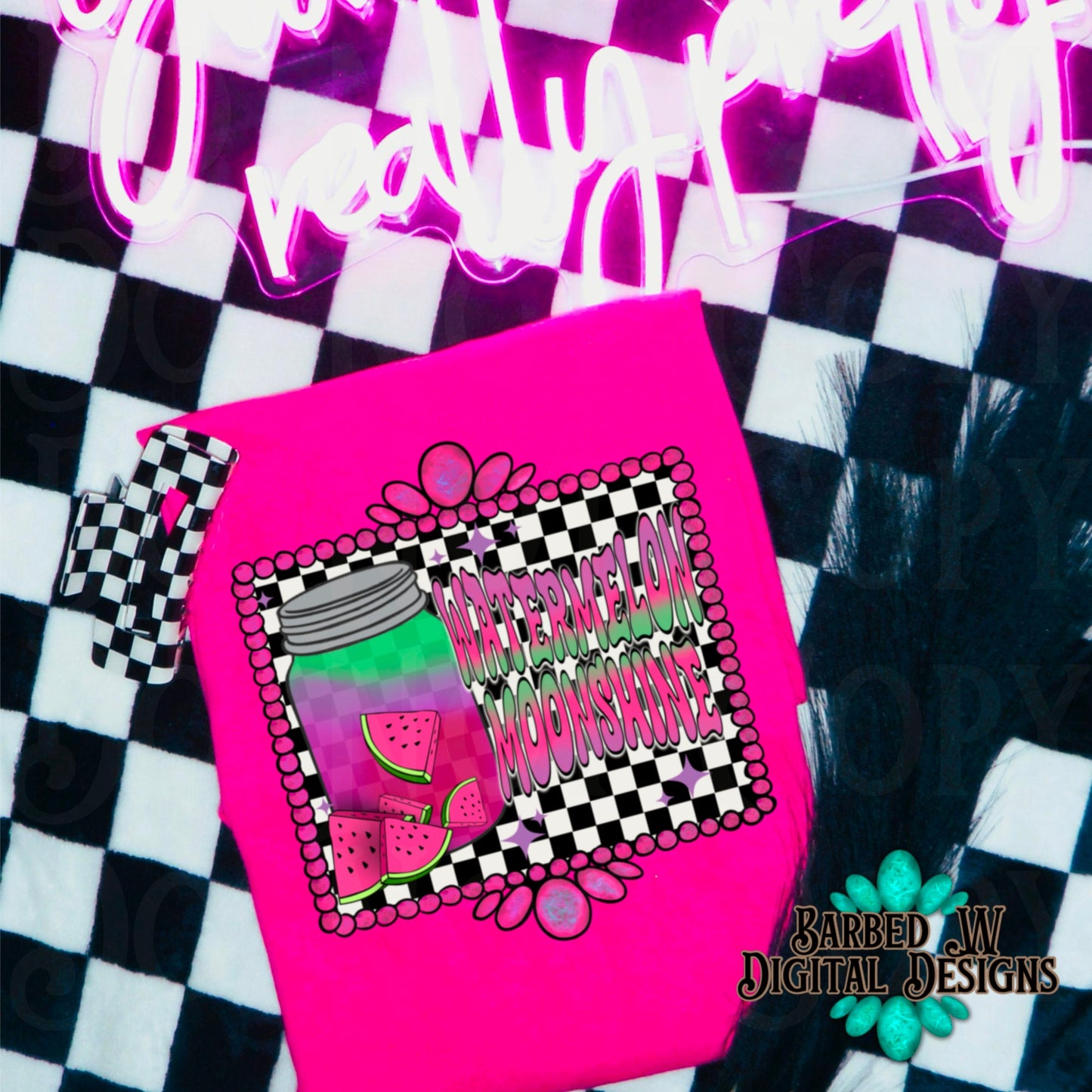 Watermelon moonshine png, moonshine png, watermelon png, summer png, pink png, checkers png, neon summer png, western summer png, retro png