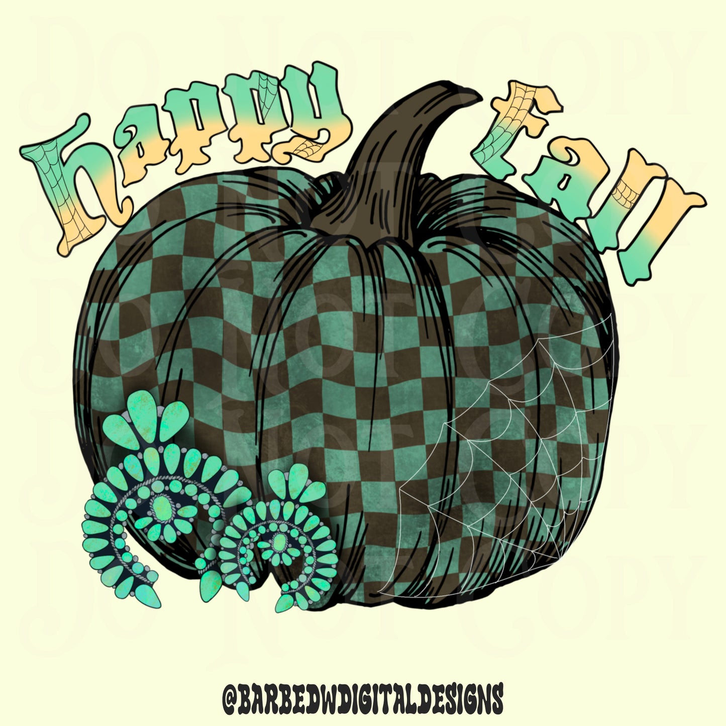 Happy fall png, checker pumpkin png, western fall png, turquoise png, spider web png, yallternative png, distressed fall png