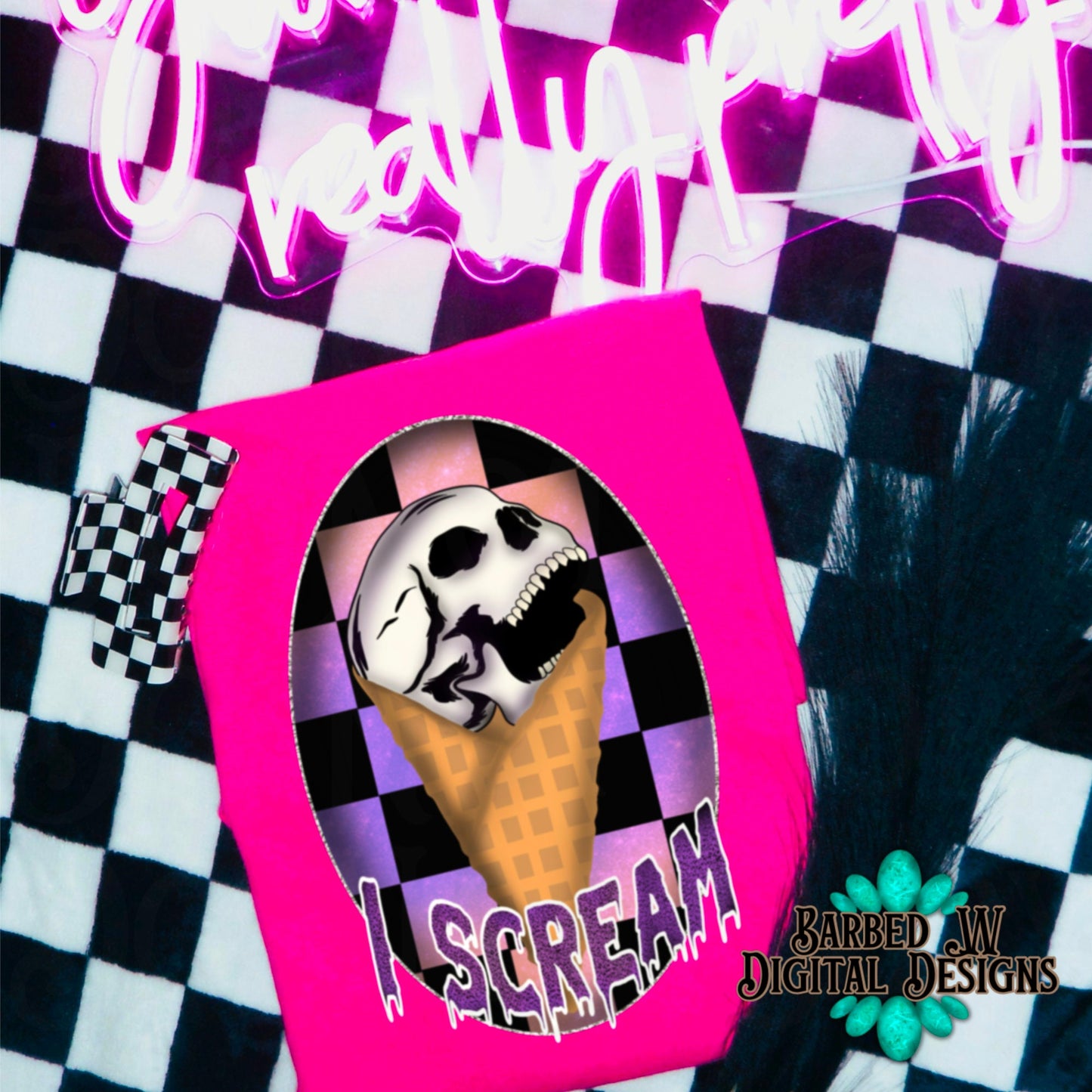 Spooky ice cream png, I scream png, halloween png, skull halloween png, skull png, checkers png, alternative png, spooky yallternative png