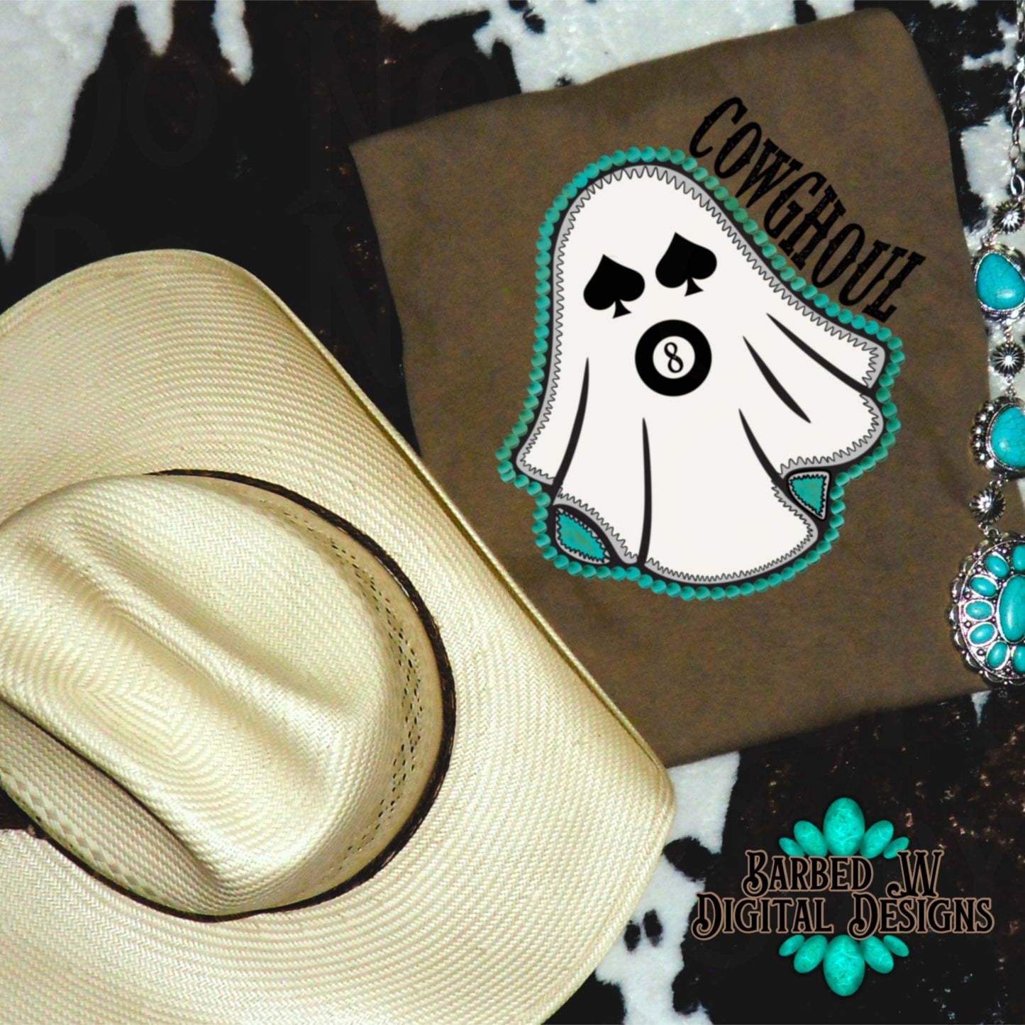 Cowghoul png, cowgirl png, cowgirl Halloween png, Halloween png, western Halloween png, yallternative png, turquoise ghost png, spooky png