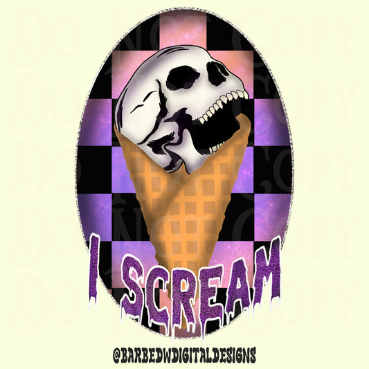 Spooky ice cream png, I scream png, halloween png, skull halloween png, skull png, checkers png, alternative png, spooky yallternative png