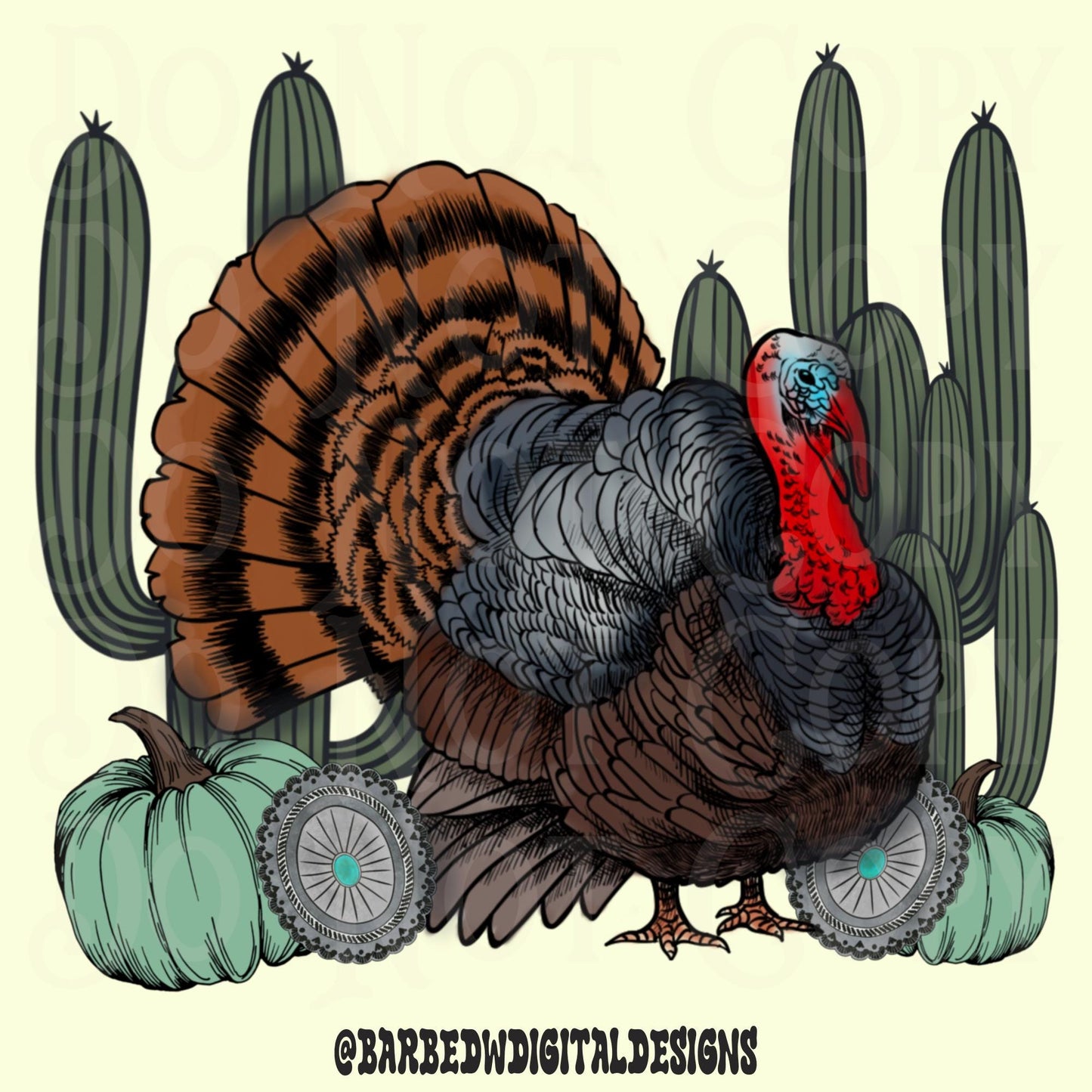 Western Thanksgiving png, turkey png, western fall png, turquoise png, punchy png, western turkey png, pumpkin png, cactus png, turkey day