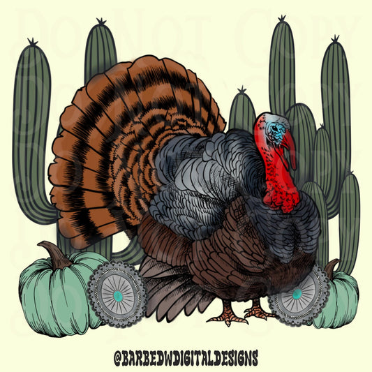 Western Thanksgiving png, turkey png, western fall png, turquoise png, punchy png, western turkey png, pumpkin png, cactus png, turkey day