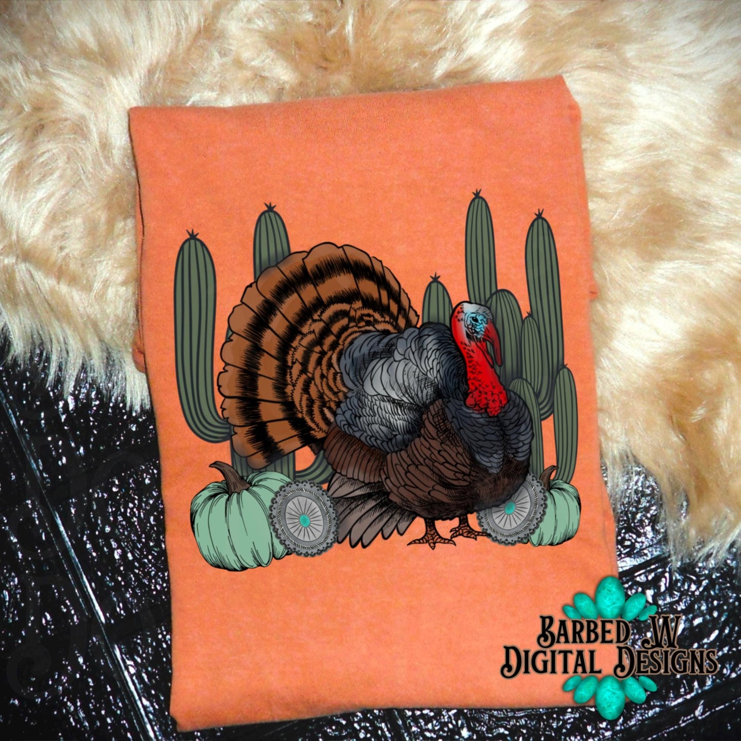 Western Thanksgiving png, turkey png, western fall png, turquoise png, punchy png, western turkey png, pumpkin png, cactus png, turkey day