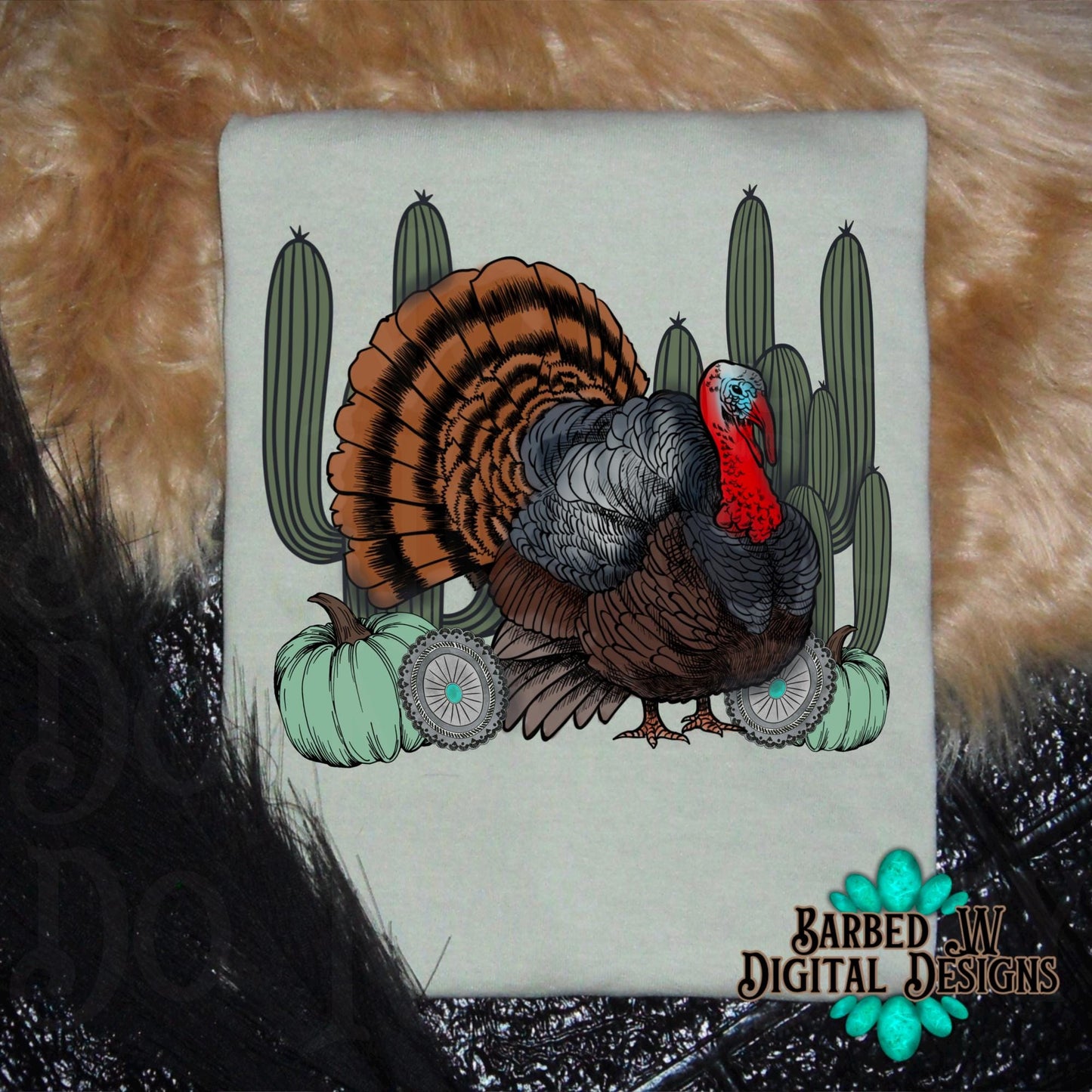 Western Thanksgiving png, turkey png, western fall png, turquoise png, punchy png, western turkey png, pumpkin png, cactus png, turkey day