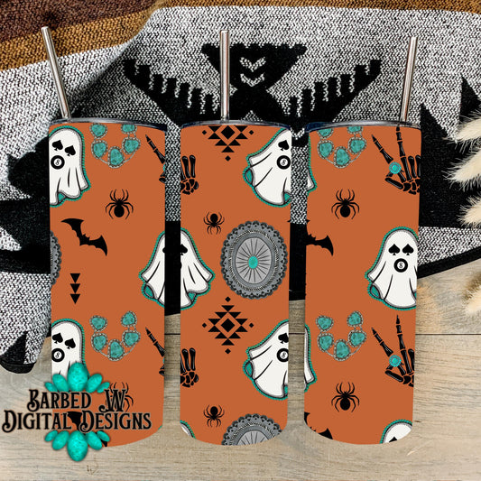 Western fall seamless tumbler png, turquoise tumbler png, western fall png, halloween tumbler png, Halloween png, cowgirl tumbler png, 20 oz