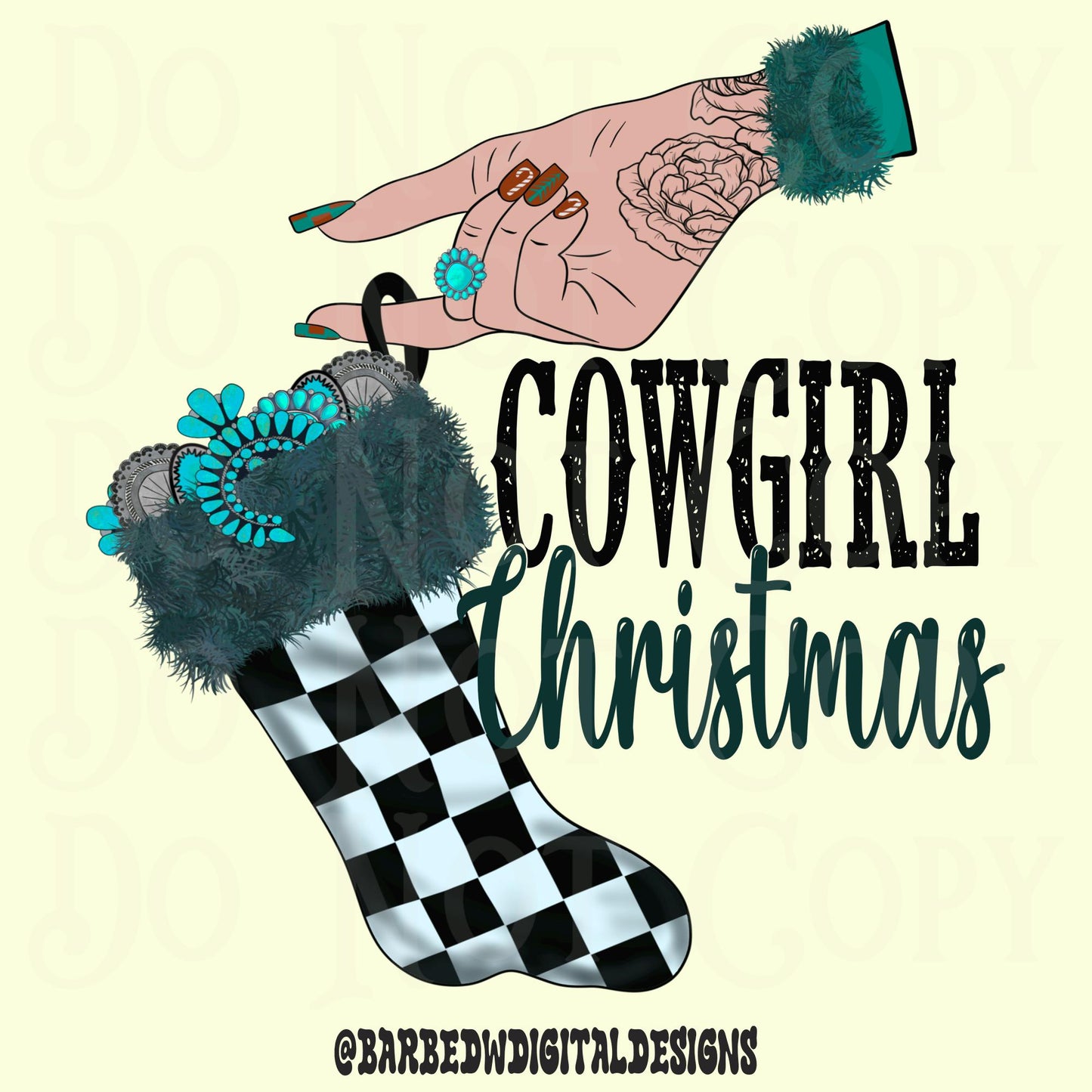 Western christmas png, Christmas stocking png, cowgirl png, checkers png, cowgirl christmas png, turquoise png, yallternative png,