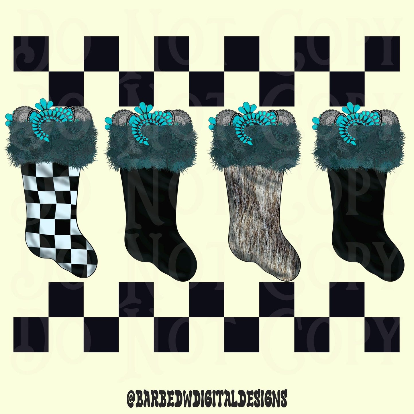 Western christmas png, Christmas stocking png, cowgirl png, checkers png, cowgirl christmas png, turquoise png, yallternative png, cowhide