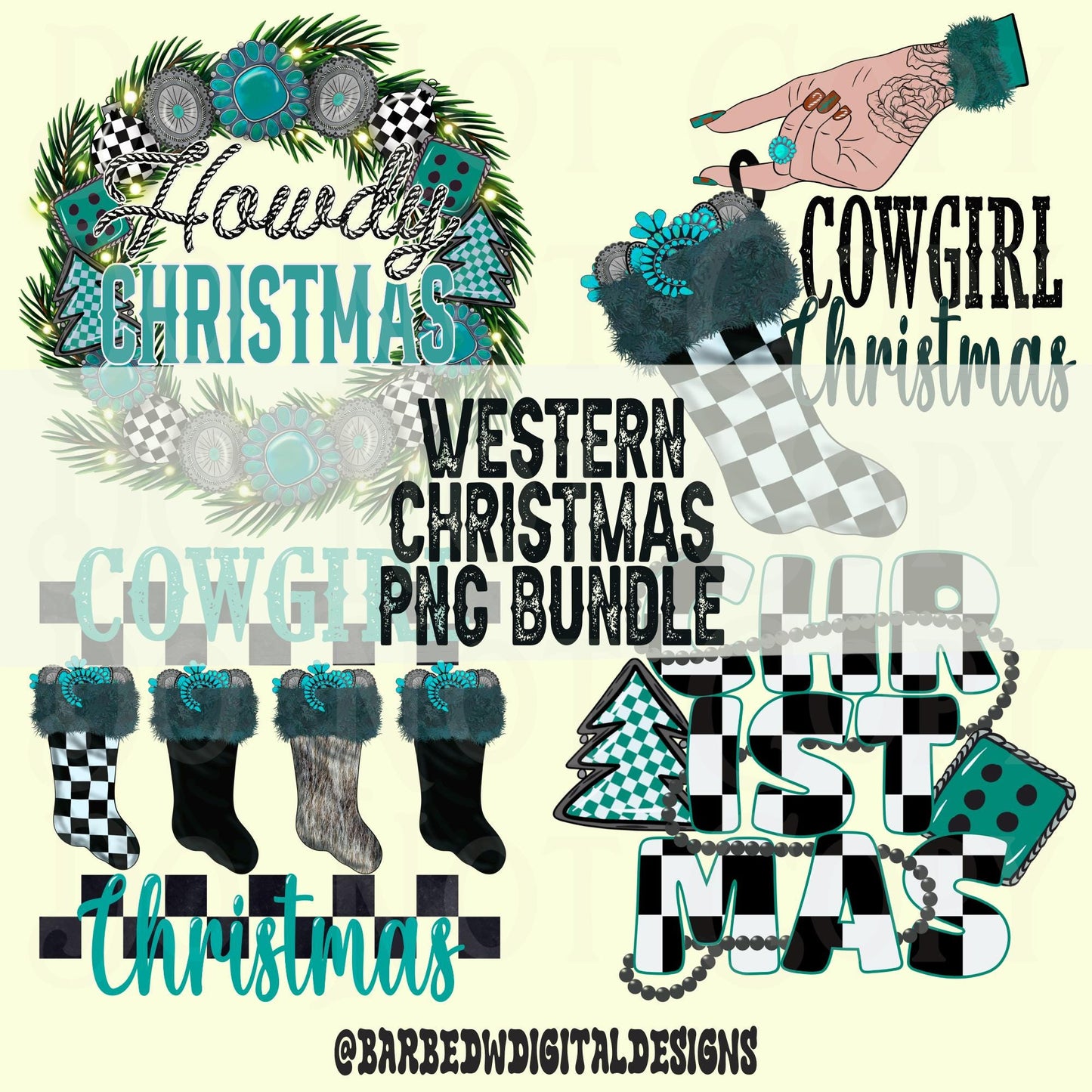 Western christmas png bundle, Christmas png, cowgirl png, checkers png, cowgirl christmas png, turquoise png, yallternative png, cowhide