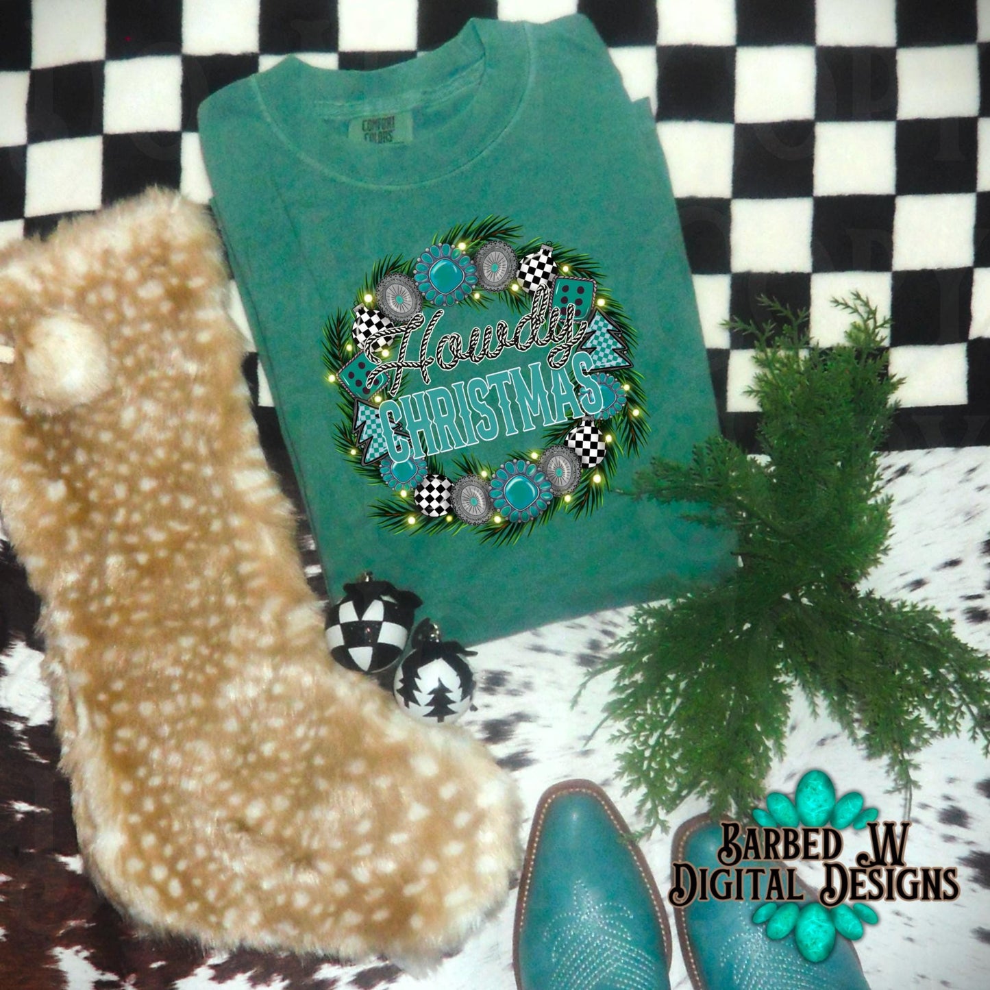 Western christmas png, Christmas png, cowgirl png, checkers png, cowgirl christmas png, turquoise png, yallternative png,