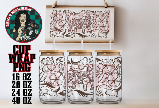 Tooled Leather Show Pig Cup Wrap
