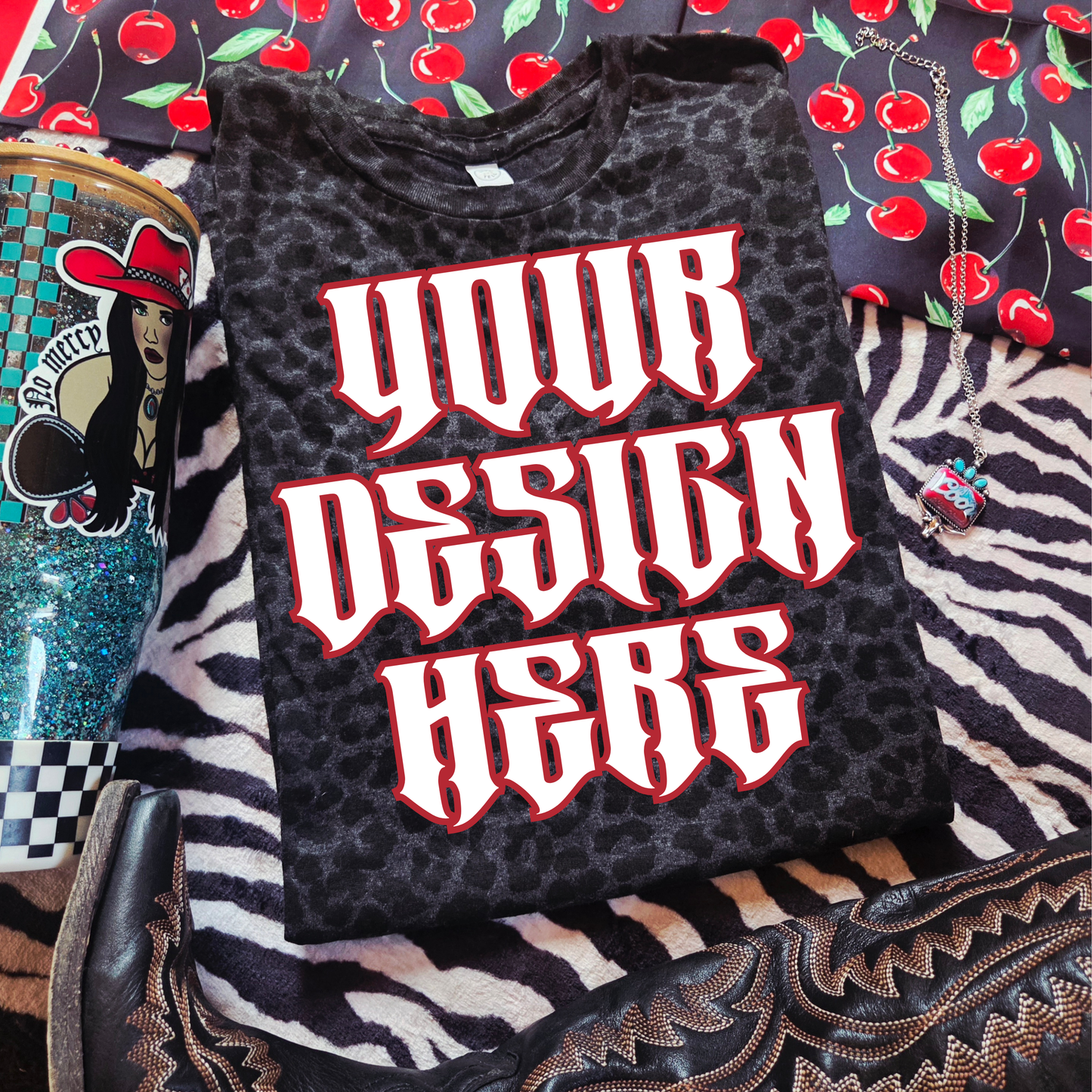 LAT Black Leopard Flatlay Mockup