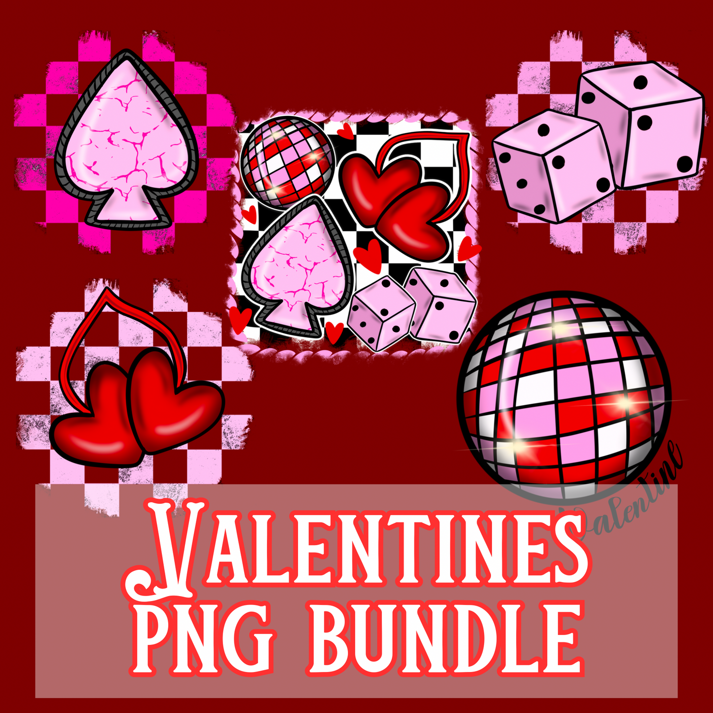 Valentines png bundle, love png, western valentines png, punchy png, spade png, western png, trendy png, dice png, disco png, cherries png